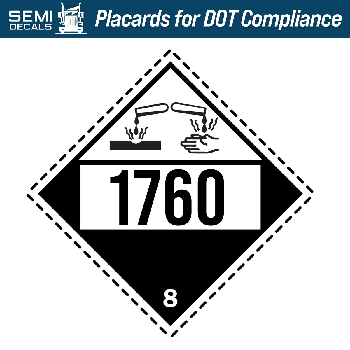 Hazard Class 8 Corrosive Un 1760 Placard Semi Decals