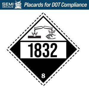 Hazard Class 8: Corrosive UN # 1832 Placard